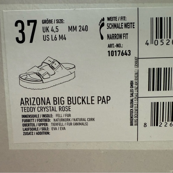 Birkenstock Papillio Arizona Big Buckle Slides in Teddy Crystal Rose Size 37/ L6 - Picture 14 of 16